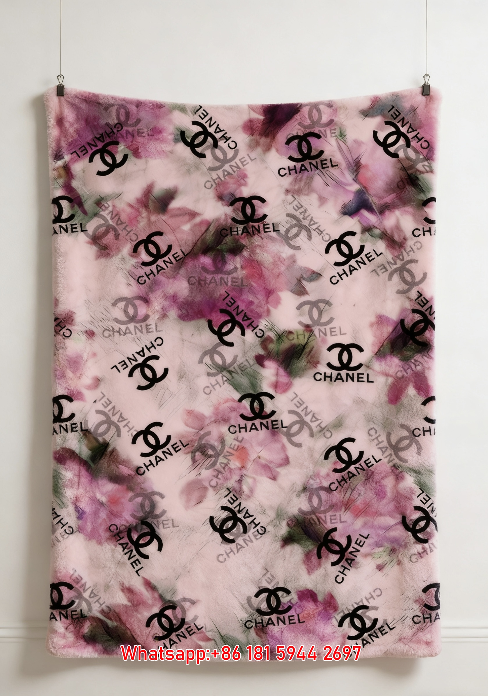 Chanel Pink Floral Flannel Throw Blanket IMG_7084